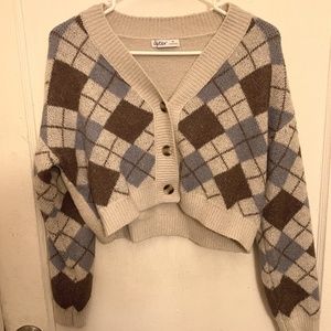 Cropped Argyle Cardigan